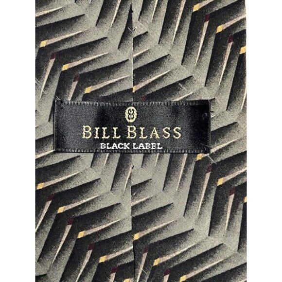 Vintage Y2K Bill Blass Black Label 100% Silk Necktie – Chevron Geometric Pattern - Picture 4 of 4